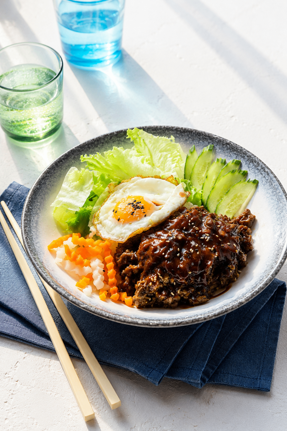 Koreansk Bibimbap med oxkött